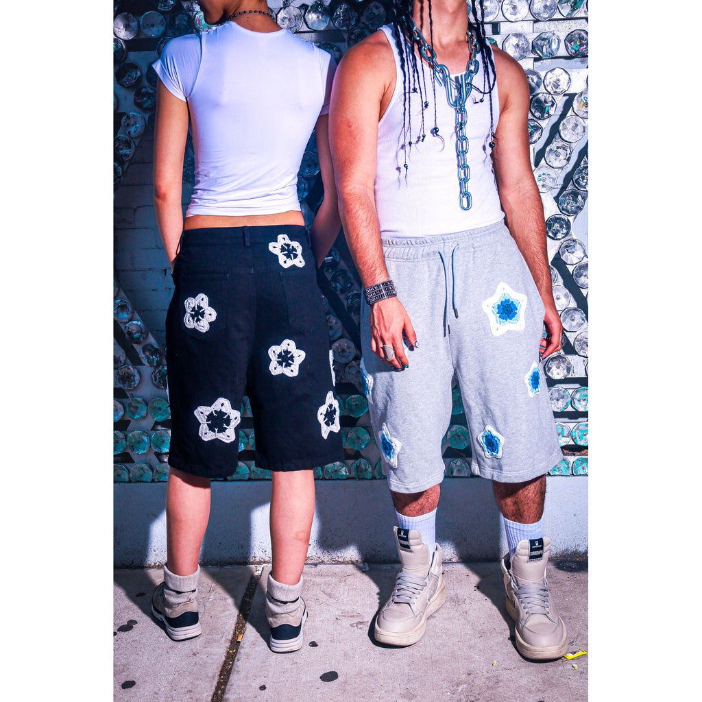 Grey Star Crochet Patch Sweatshorts