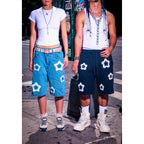 Black Flower Crochet Patch Sweatshorts