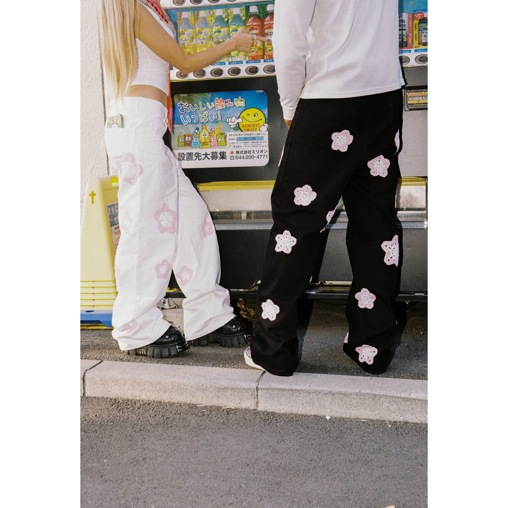 Pink Star Crochet Black Denim