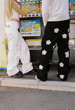 Pink Star Crochet White Denim