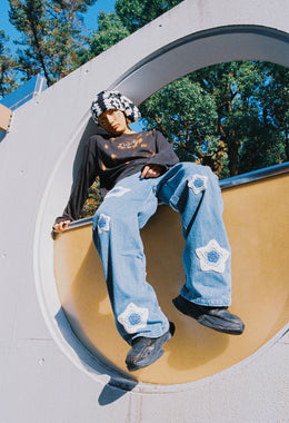 Blue Star Crochet Patch Denim