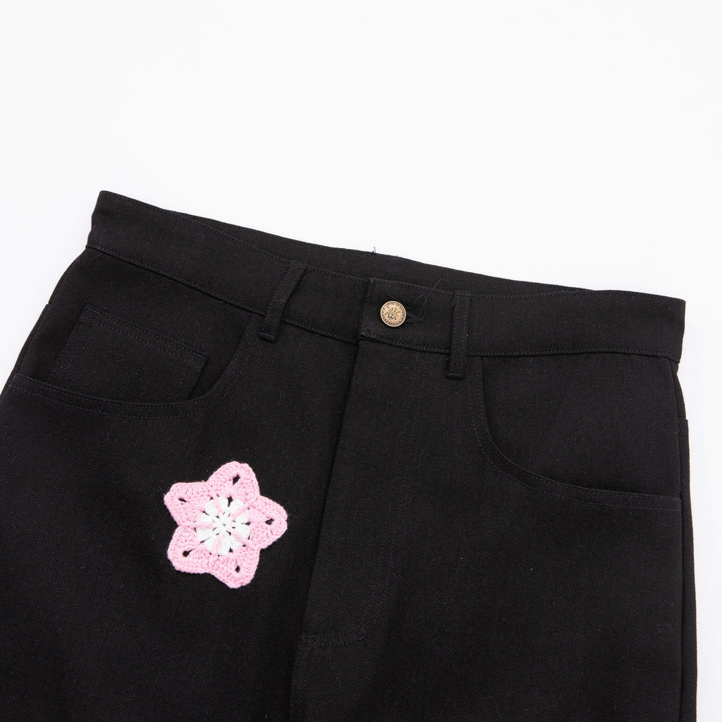 Pink Star Crochet Black Denim
