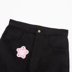 Pink Star Crochet Black Denim