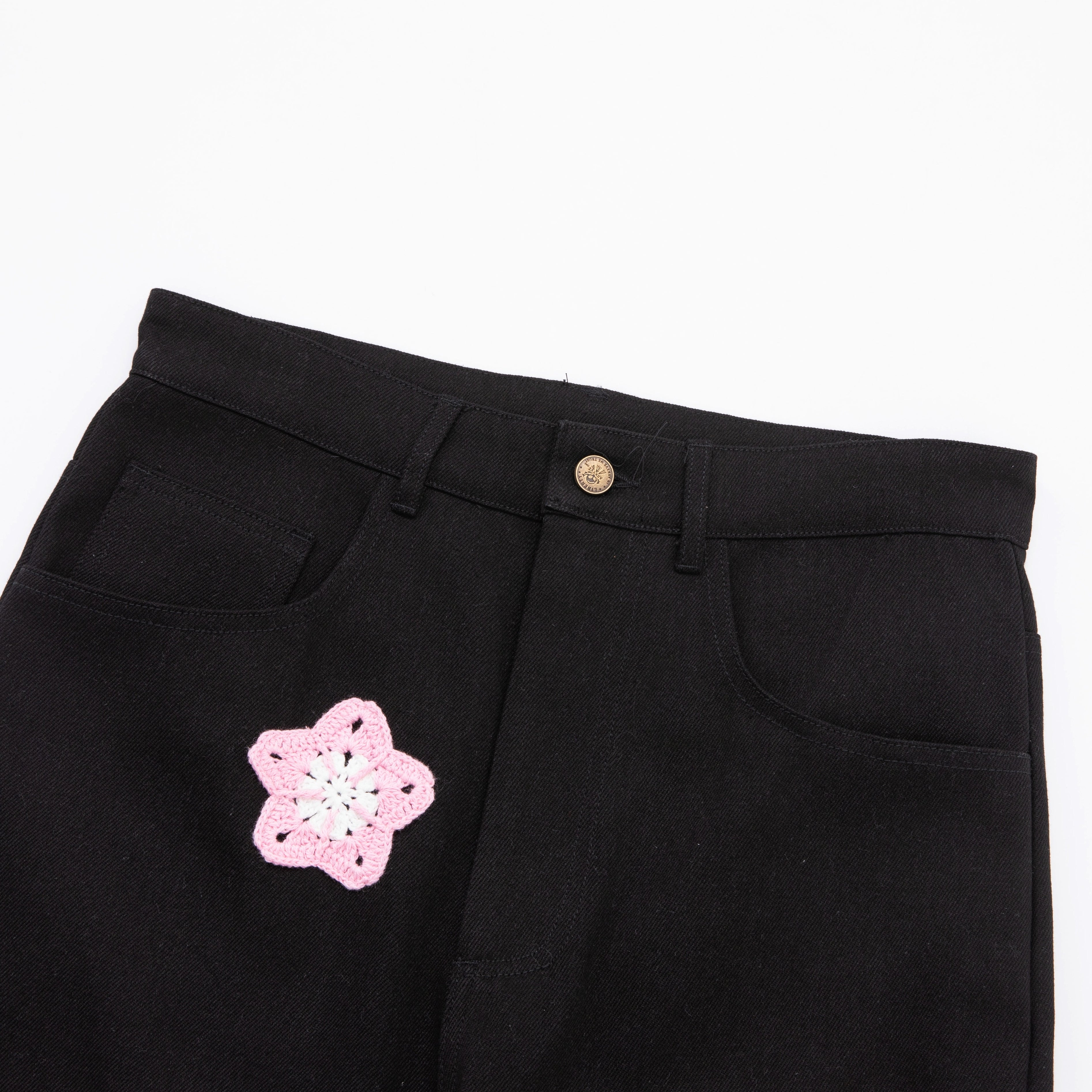 Pink Star Crochet Black Denim