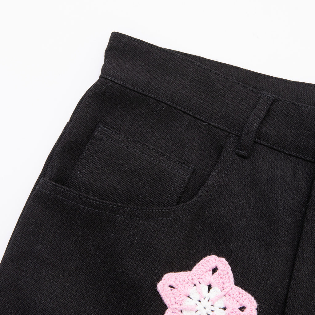 Pink Star Crochet Black Denim