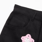 Pink Star Crochet Black Denim