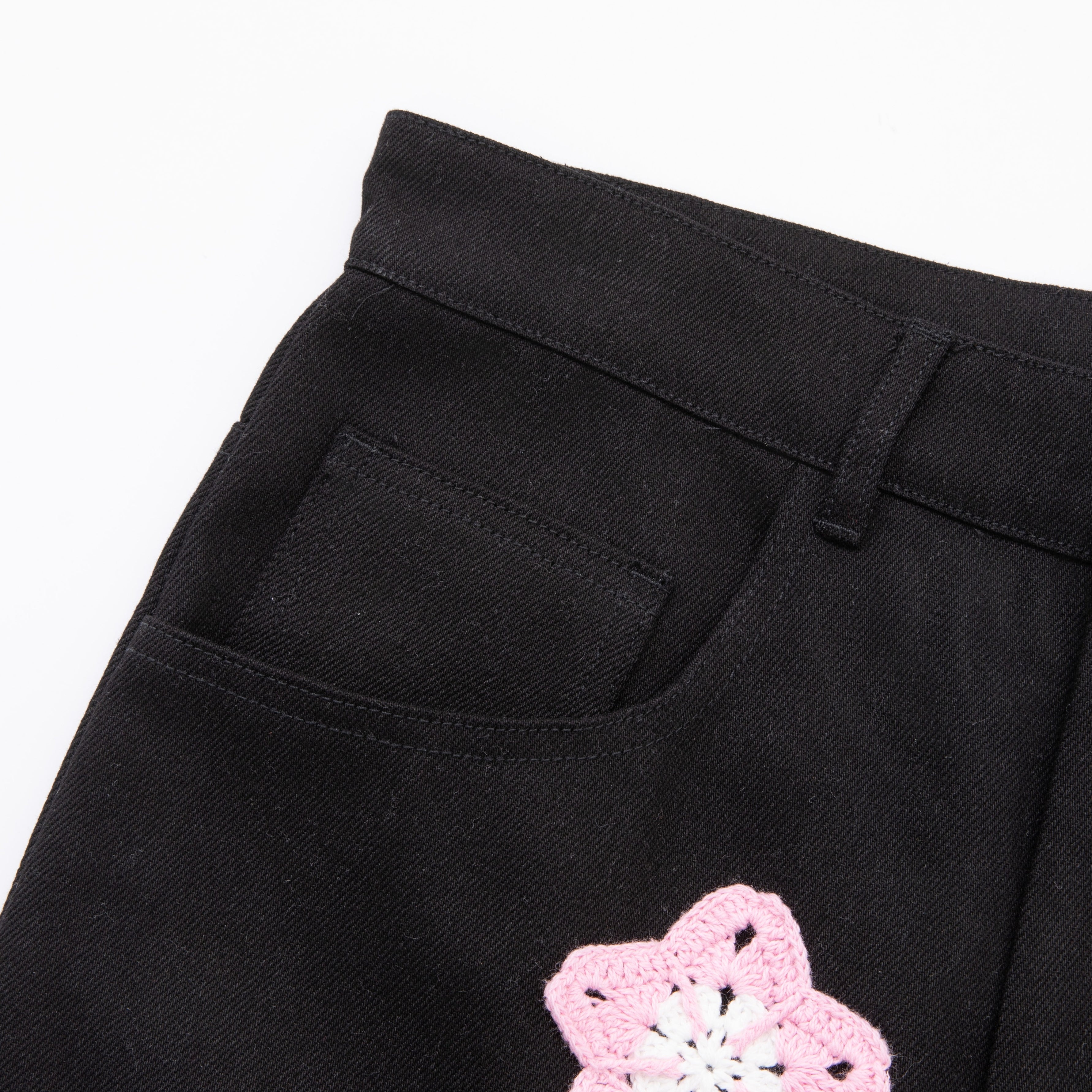 Pink Star Crochet Black Denim