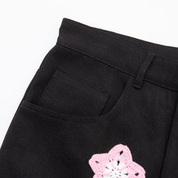 Pink Star Crochet Black Denim pants
