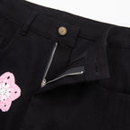 Pink Star Crochet Black Denim