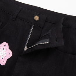 Pink Star Crochet Black Denim pants