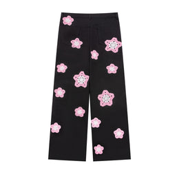 Pink Star Crochet Black Denim pants