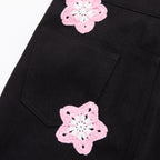 Pink Star Crochet Black Denim