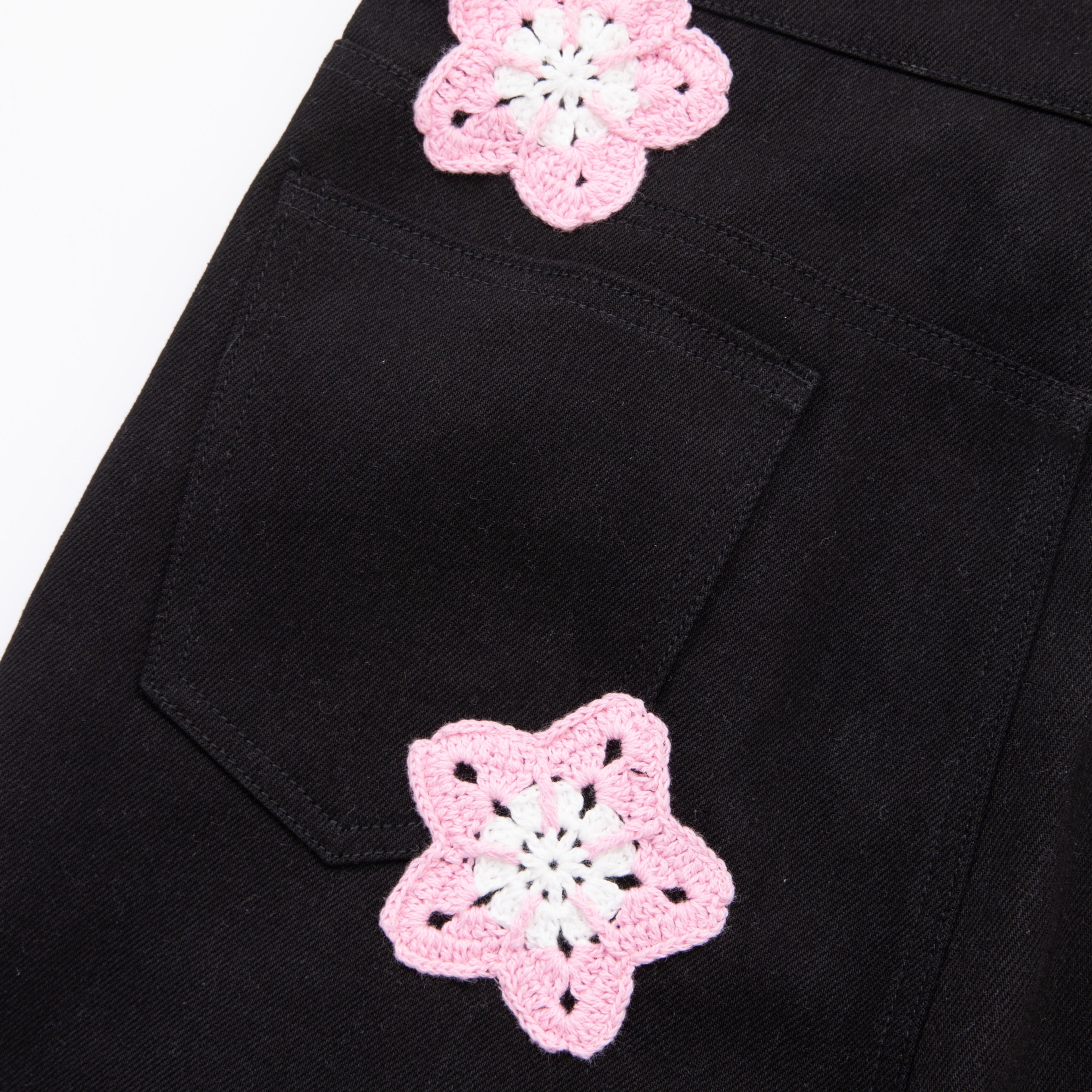 Pink Star Crochet Black Denim