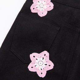 Pink Star Crochet Black Denim pants