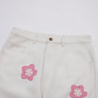 Pink Star Crochet White Denim