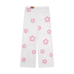 Pink Star Crochet White Denim Pants