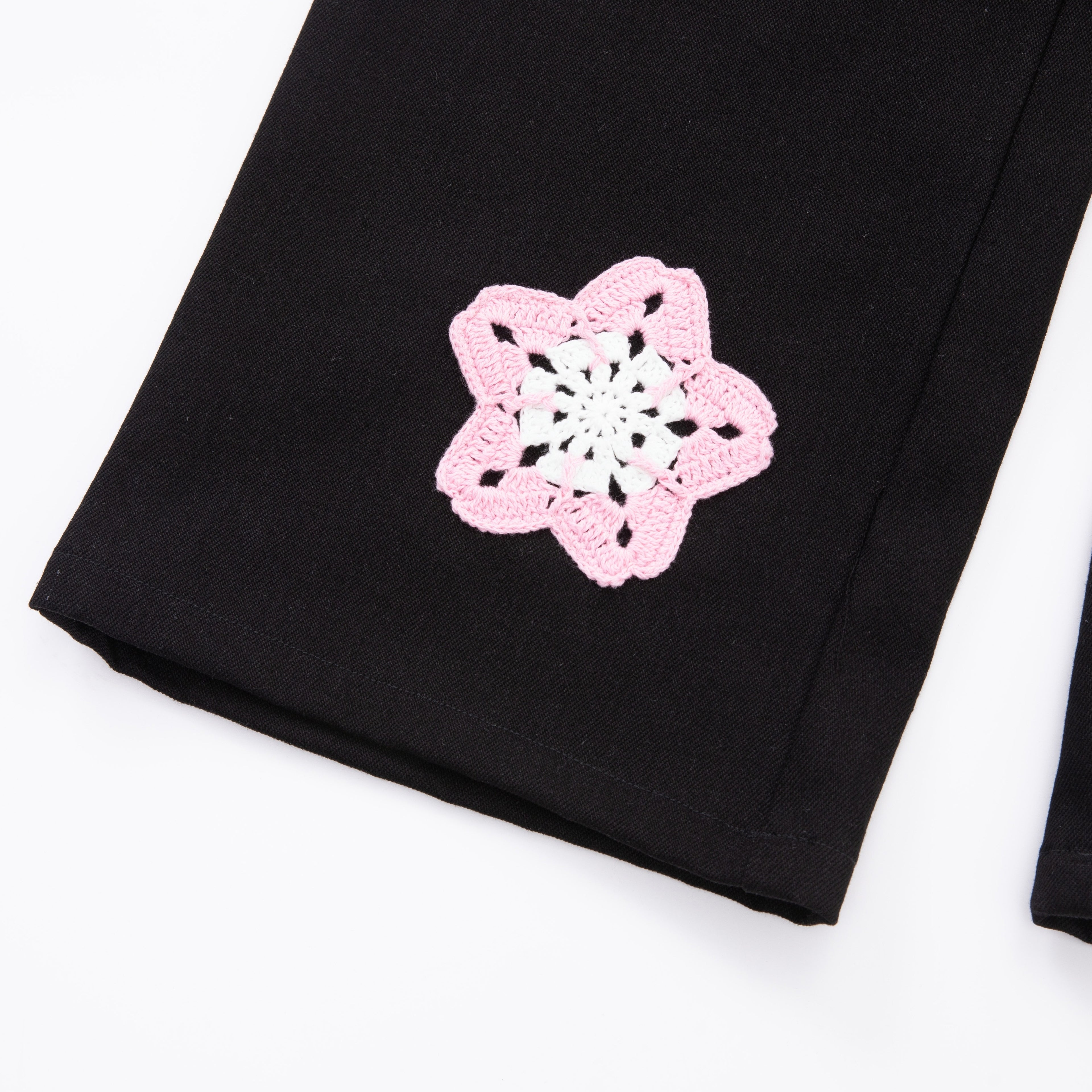 Pink Star Crochet Black Denim