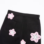 Pink Star Crochet Black Denim