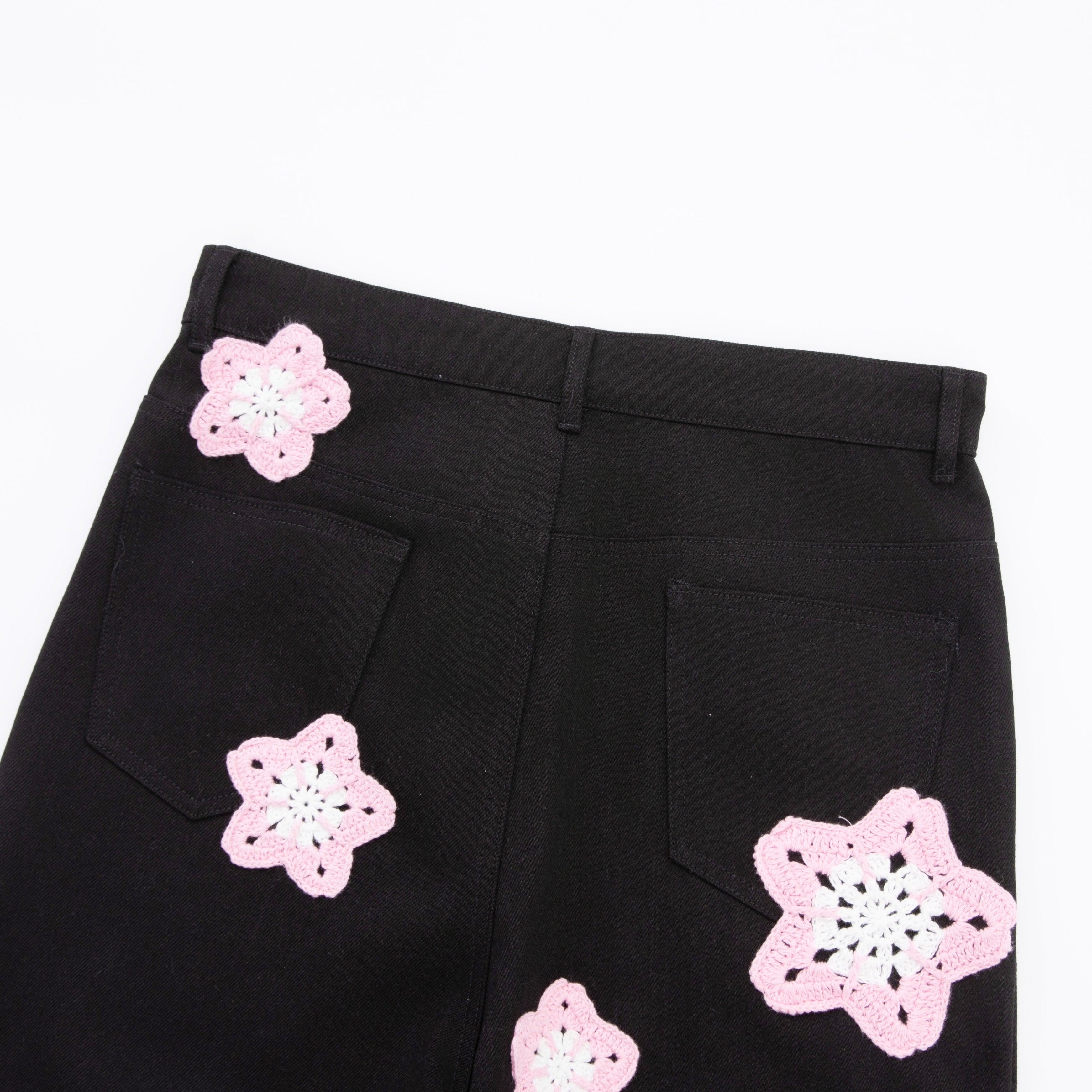 Pink Star Crochet Black Denim