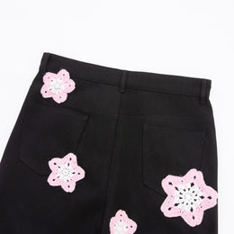 Pink Star Crochet Black Denim pants
