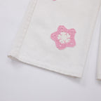 Pink Star Crochet White Denim