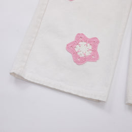 Pink Star Crochet White Denim Pants