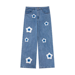 Blue Star Crochet Denim Pants
