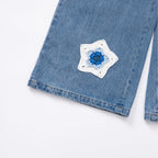 Blue Star Crochet Patch Denim