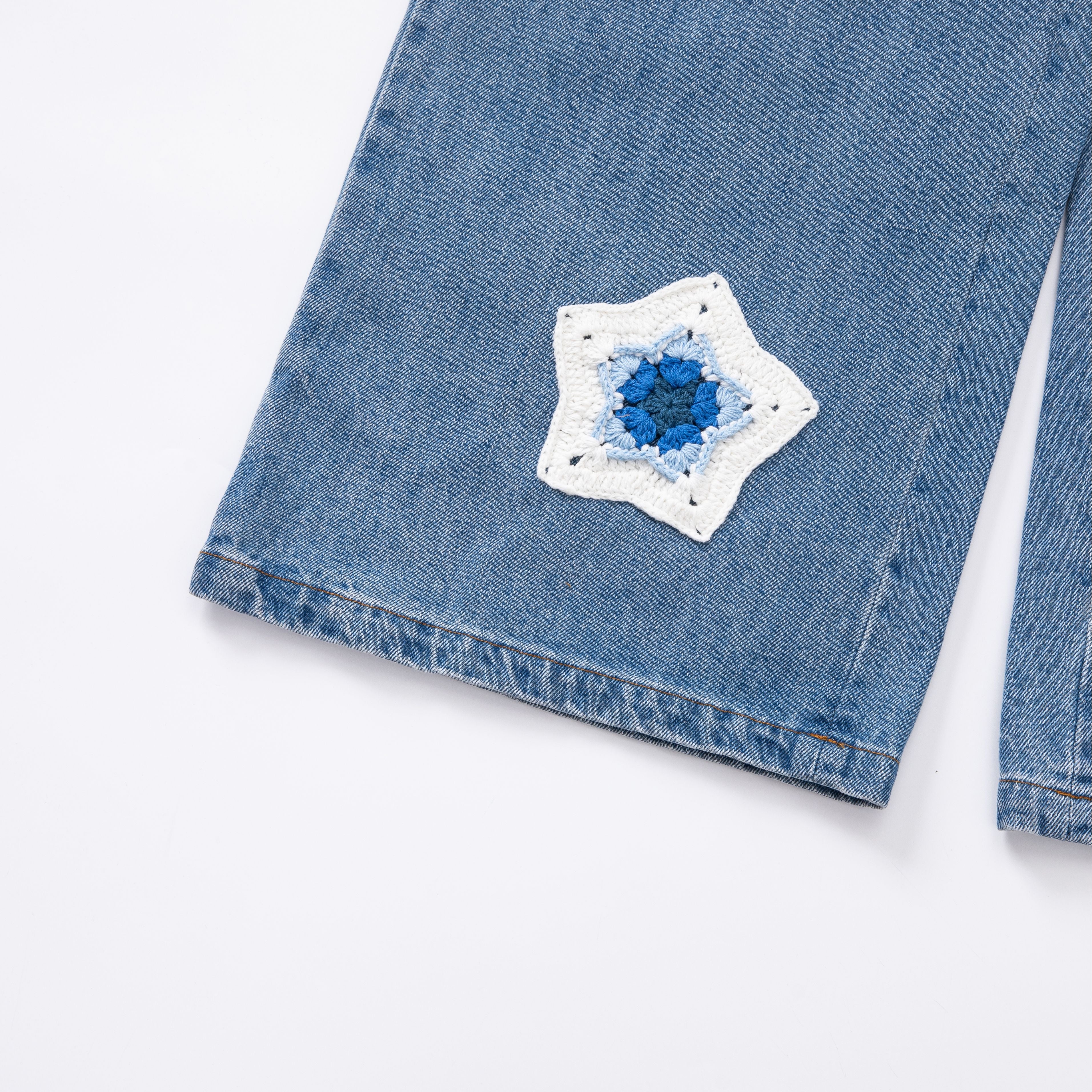 Blue Star Crochet Patch Denim