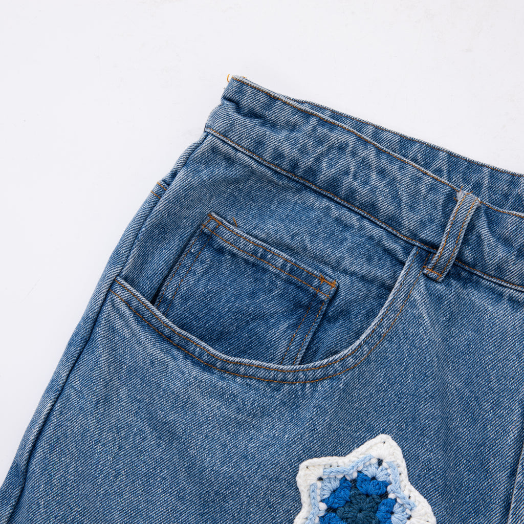 Blue Star Crochet Patch Denim