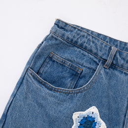 Blue Star Crochet Denim Pants