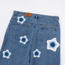Blue Star Crochet Denim Pants