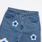 Blue Star Crochet Patch Denim