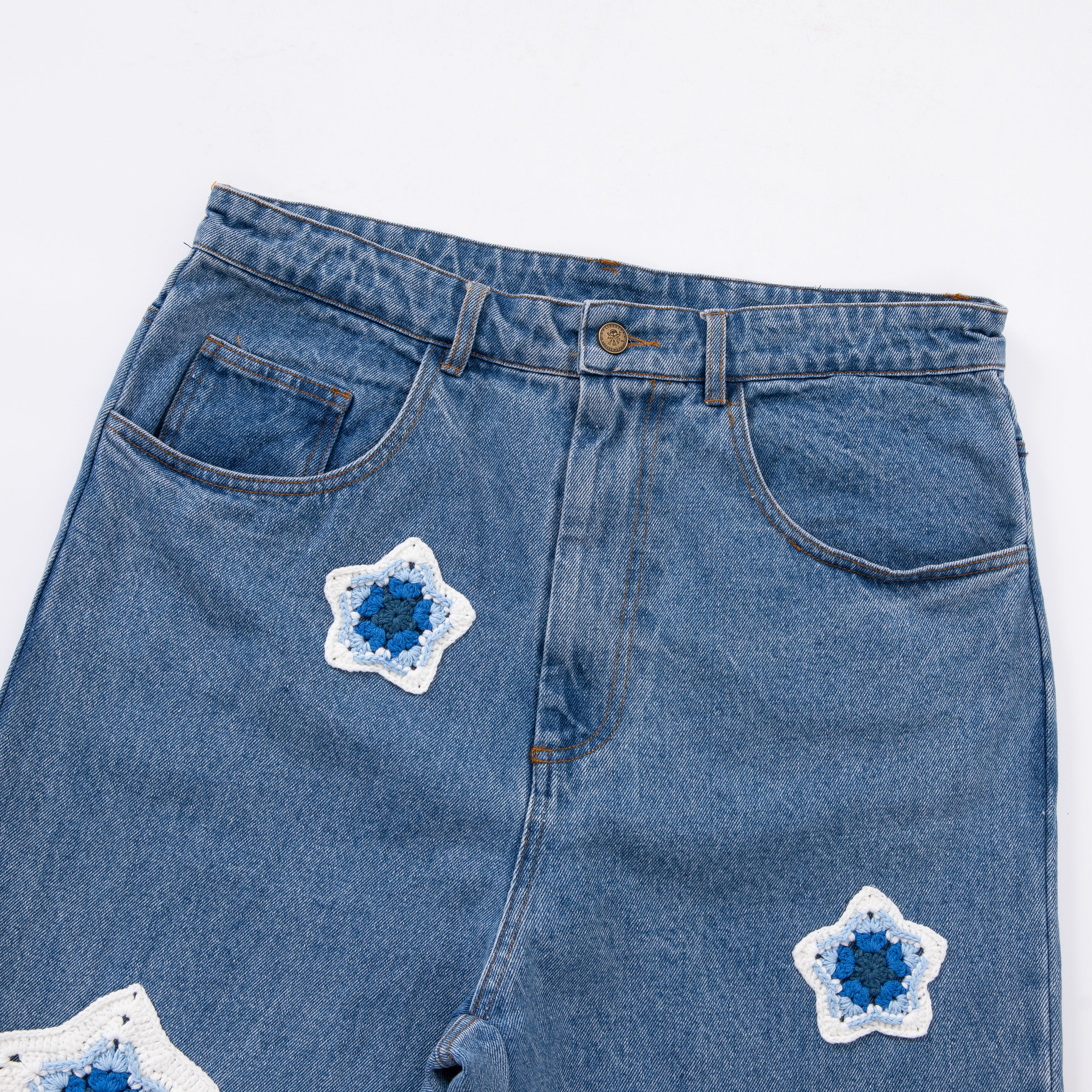 Blue Star Crochet Patch Denim