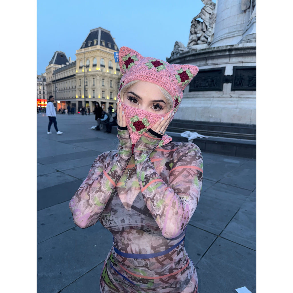 Pink Berry Crochet Ski Mask