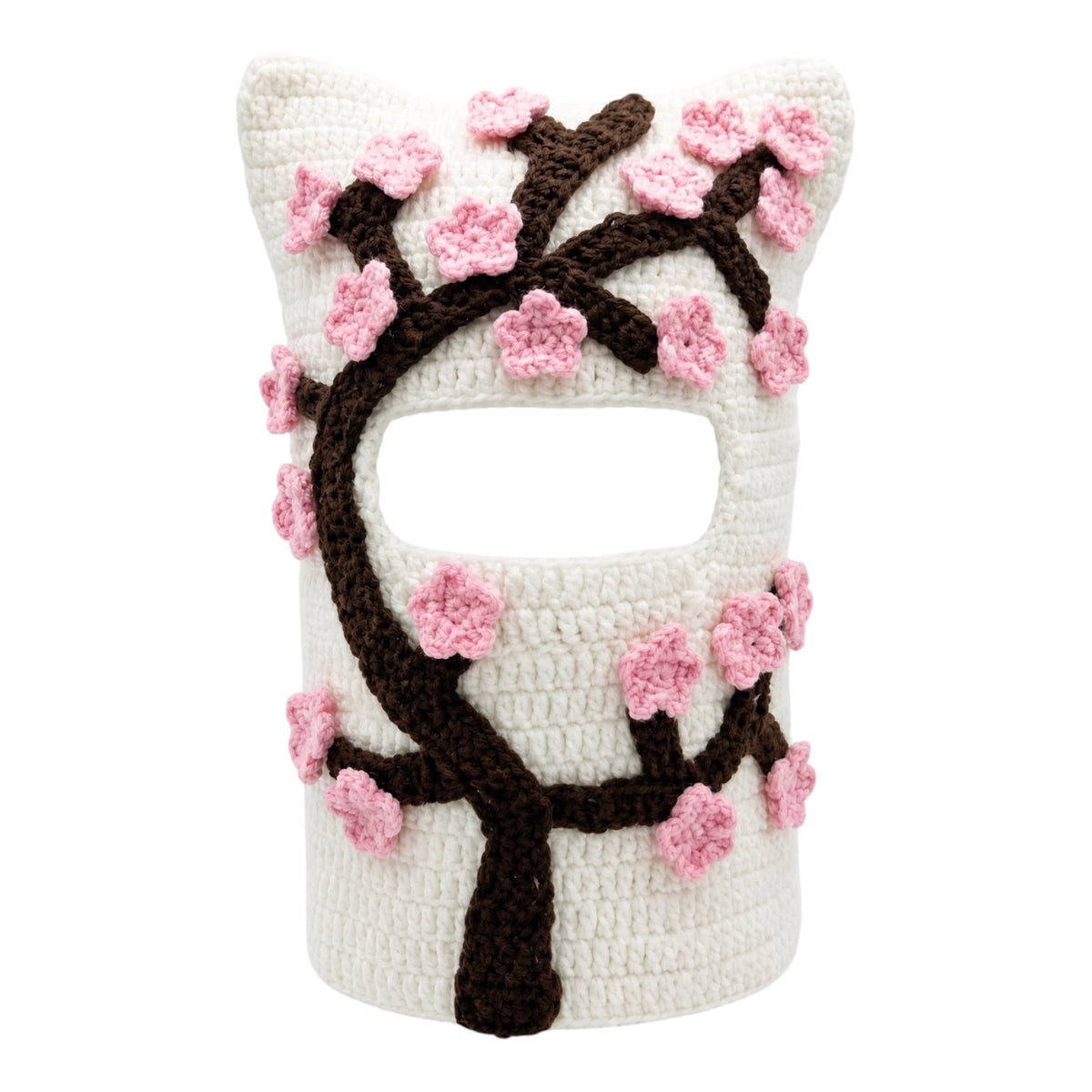 Cherry Blossom Crochet Cat Mask