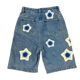 Blue Star Crochet Patch Denim Shorts