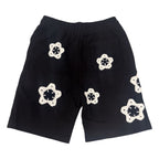 Black Flower Crochet Patch Sweatshorts