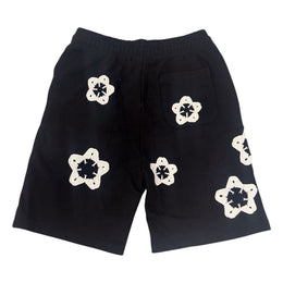 Black Flower Crochet Patch Sweatshorts