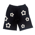 Black Flower Crochet Patch Sweatshorts