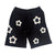Black Flower Crochet Patch Sweatshorts