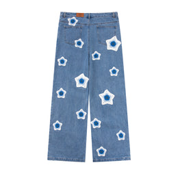Blue Star Crochet Patch Denim