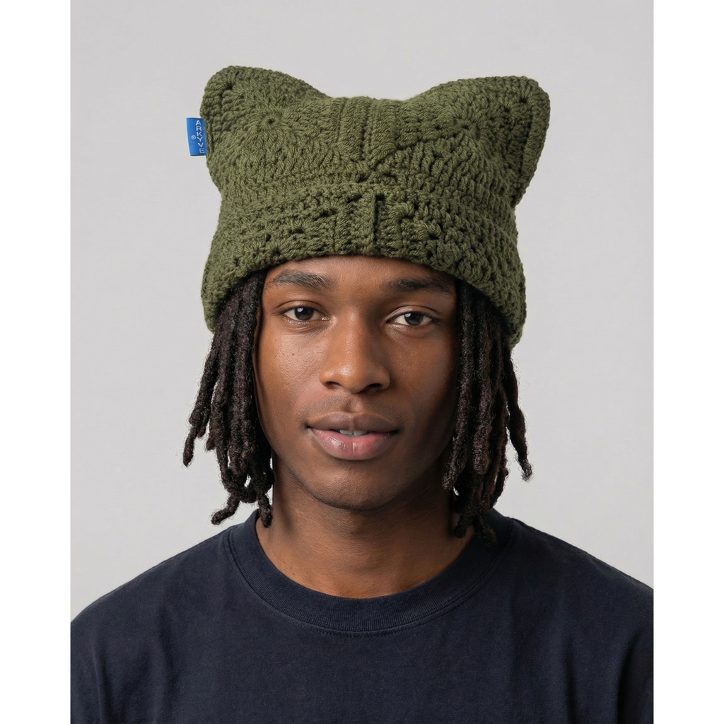 Pine Green Crochet Cat Hat