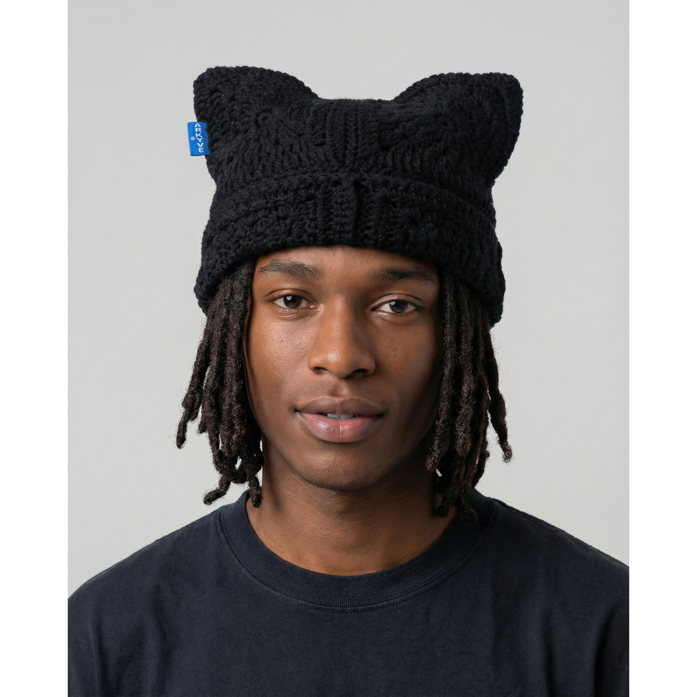 Black Crochet Cat Hat – Arkyve Black Crochet Cat Hat – Arkyve
