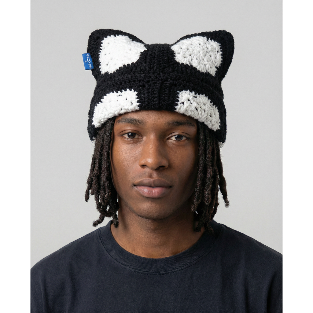 Black Snowflake Crochet Cat Hat