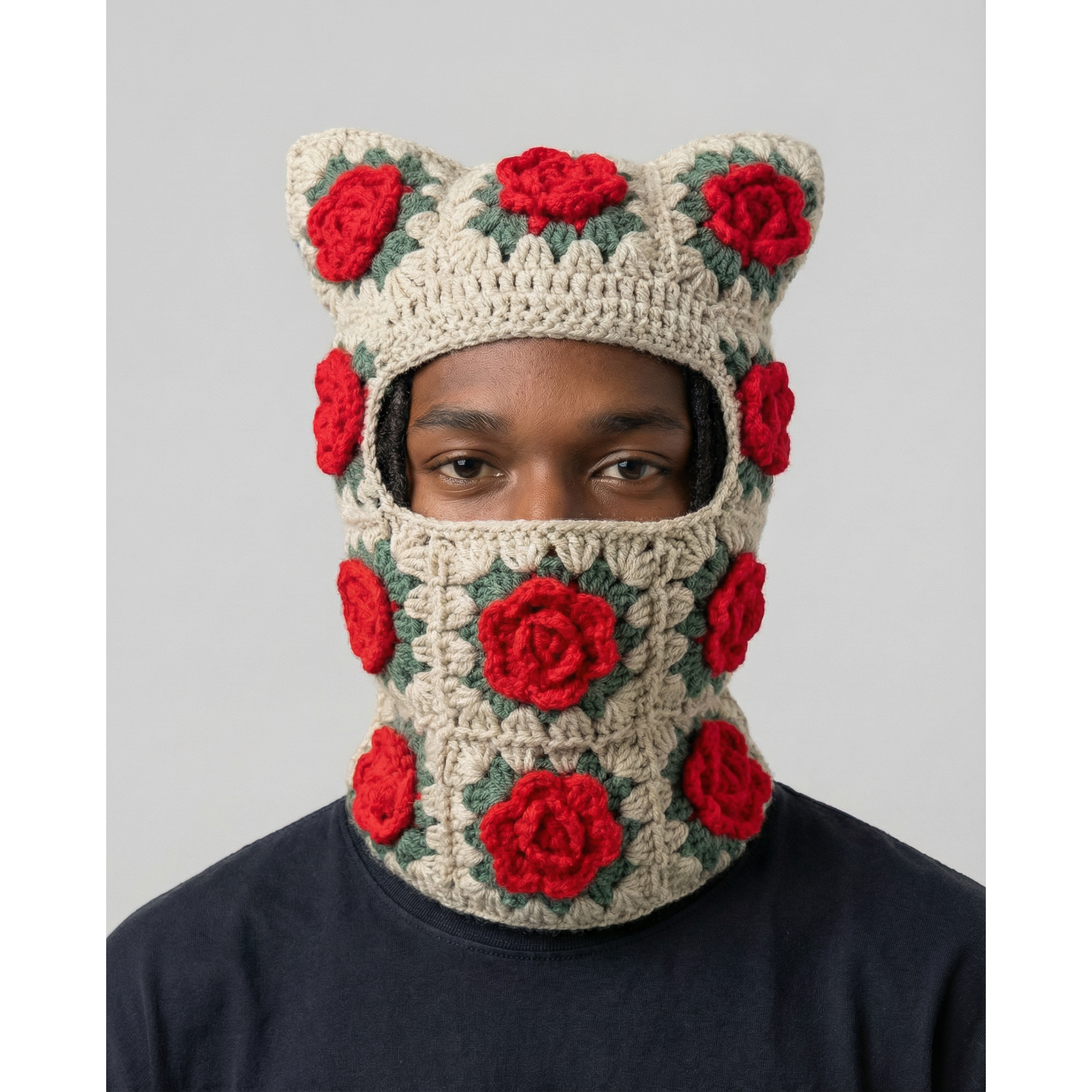 3D Rose Crochet Cat Mask