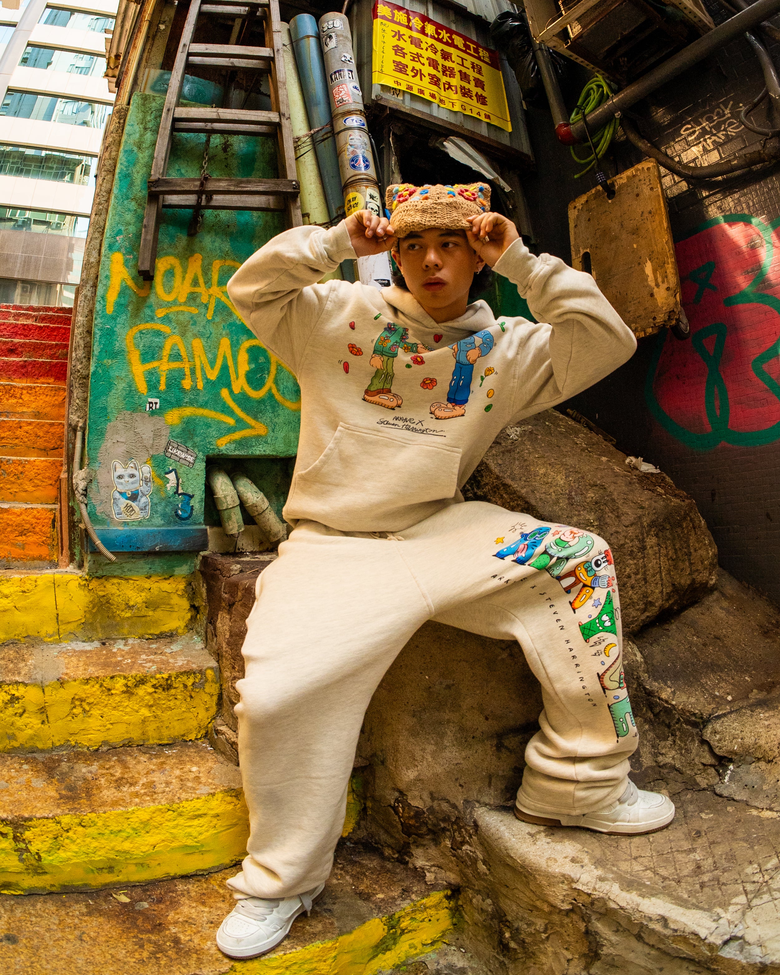 Arkyve X Steven Harrington Spell-Out Hoodie - Oatmeal