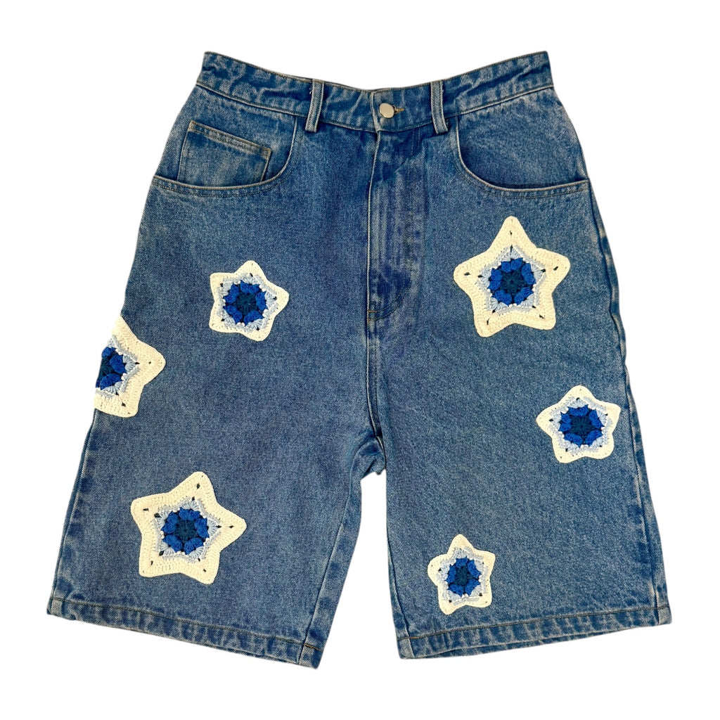 Blue Star Crochet Patch Denim Shorts
