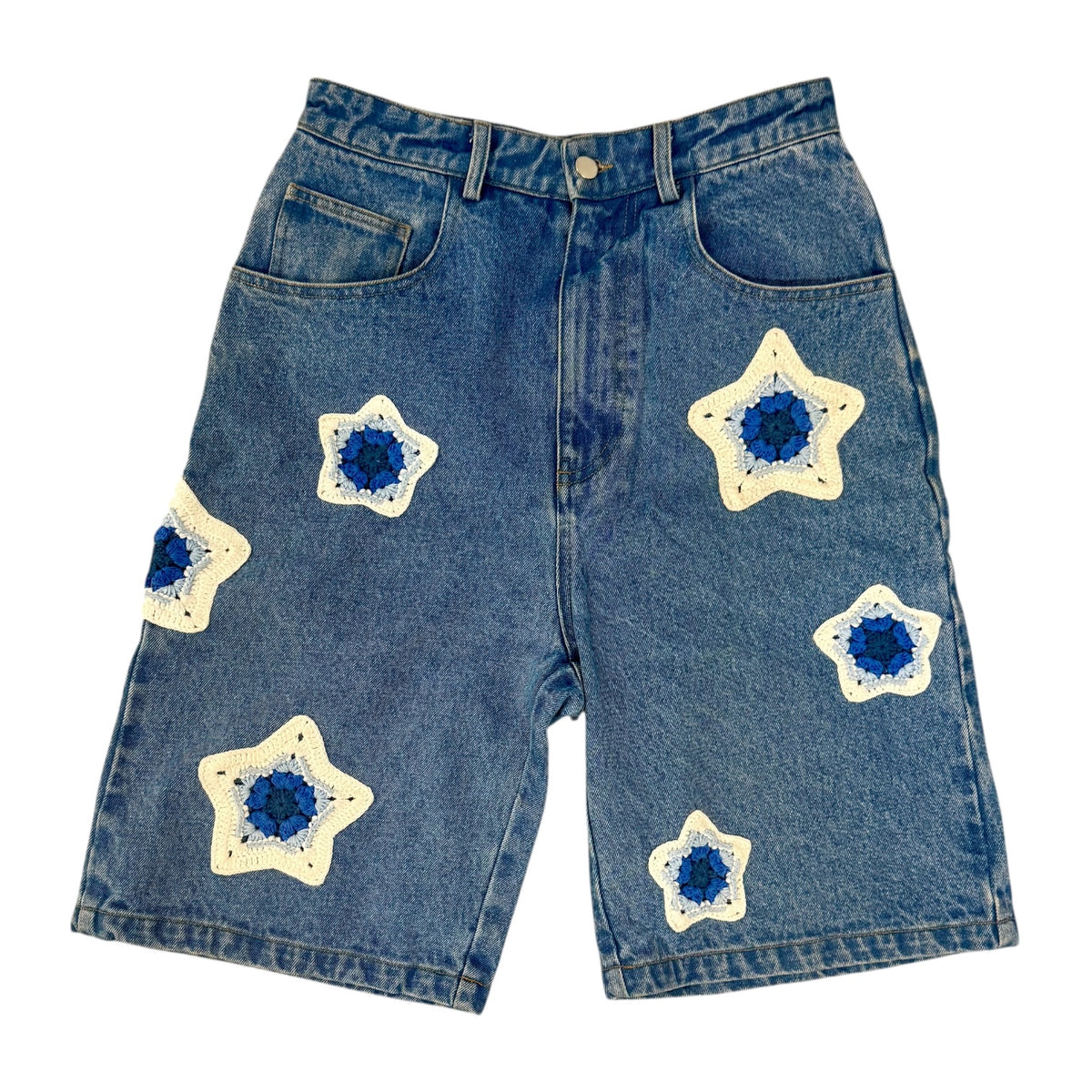 Blue Star Crochet Patch Denim Shorts