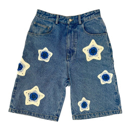 Blue Star Crochet Patch Denim Shorts